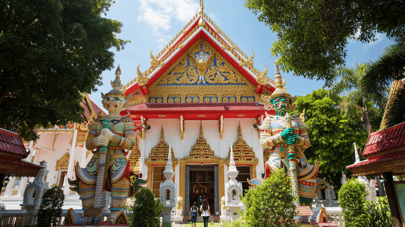Bangkok Temple Courtyard And Architecture Details