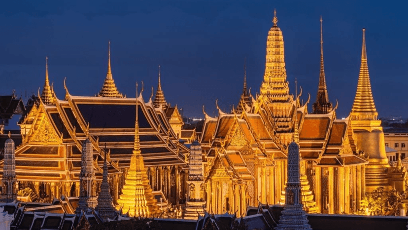 Wat Pho Temple Grounds And Traditional Thai Pagodas