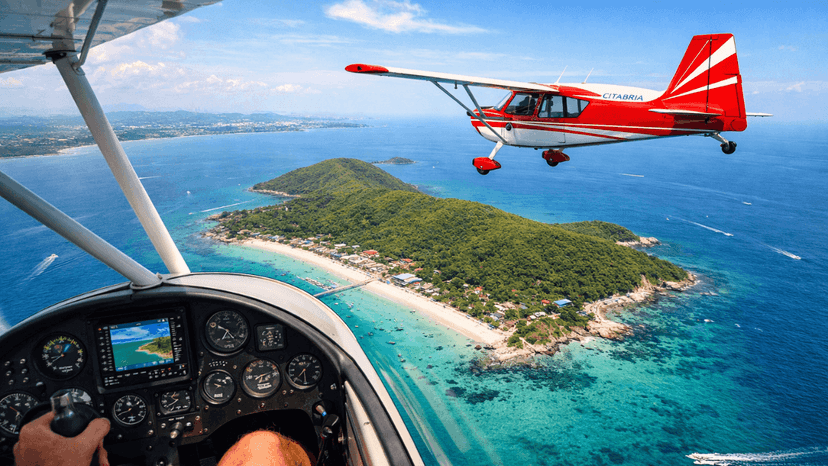 Stearman Vintage Biplane Flight Over Koh Larn